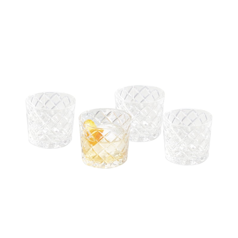 Diamond-Cut Lowball Glasses - Set of 4, 8 oz Tumbler