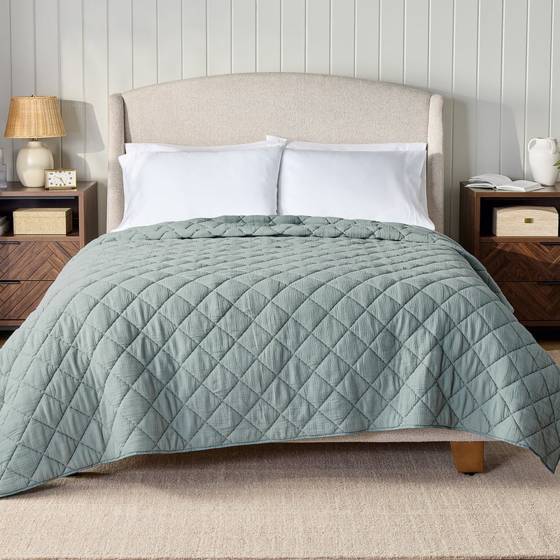 King Sage Diamond Gauze Quilt - Reversible Cotton Bedspread for Full/Queen