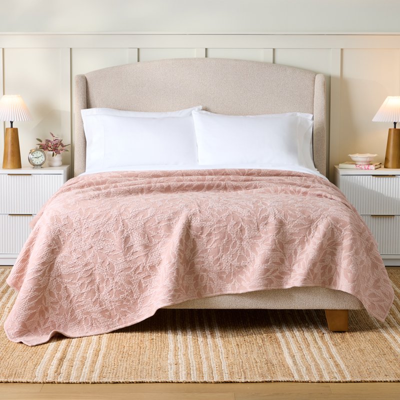 Antique Blush Botanical Double Cloth Cotton Quilt - Full/Queen, Violet Gem Design