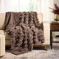 Reversible Faux Fur & Micromink Throw Blanket - Channel Pattern, 50 x 72 in - Channel Brown Basket