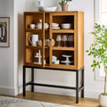 Ezra China Cabinet with Glass Doors - Light Honey/Black