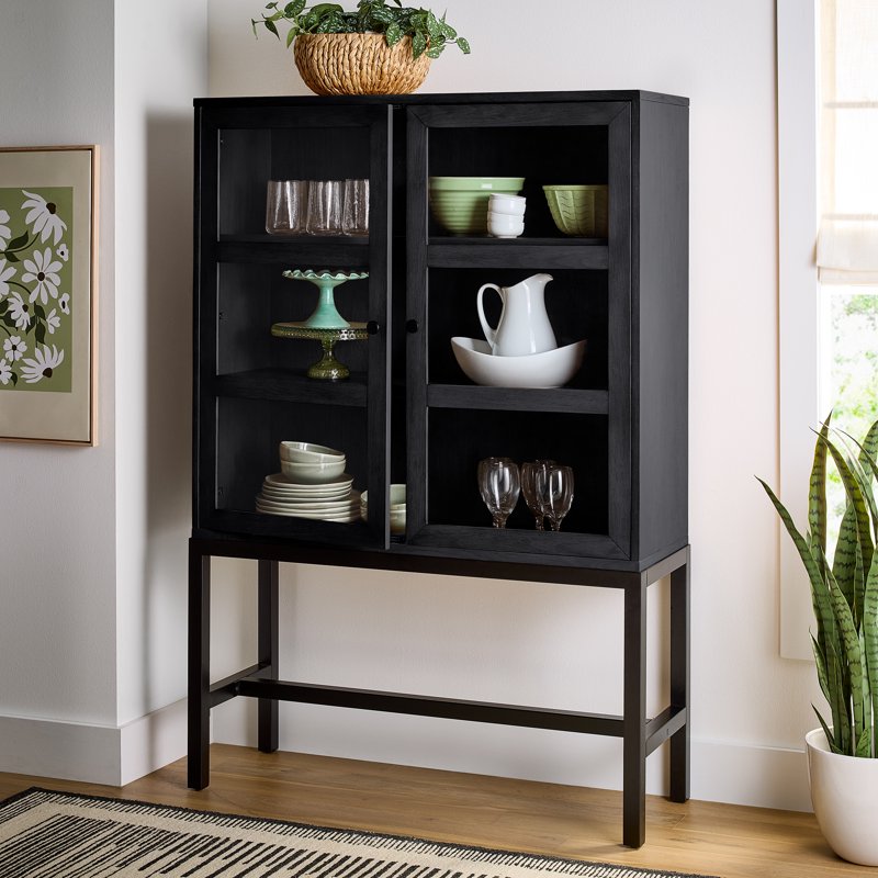 Ezra China Cabinet - Rich Black Finish with Glass Doors