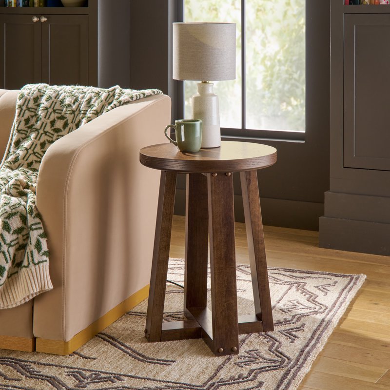 Contemporary Round End Table - Walnut Finish