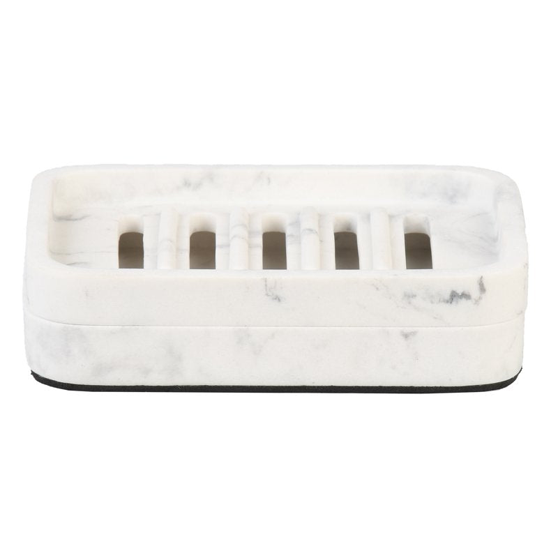 Faux Marble Soap Dish - White Magnetic 2-Piece Bathroom Counter Accessory - Single