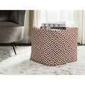 Red Greek Key Pouf - 18-Inch Soft Cotton Accent Footstool & Seat