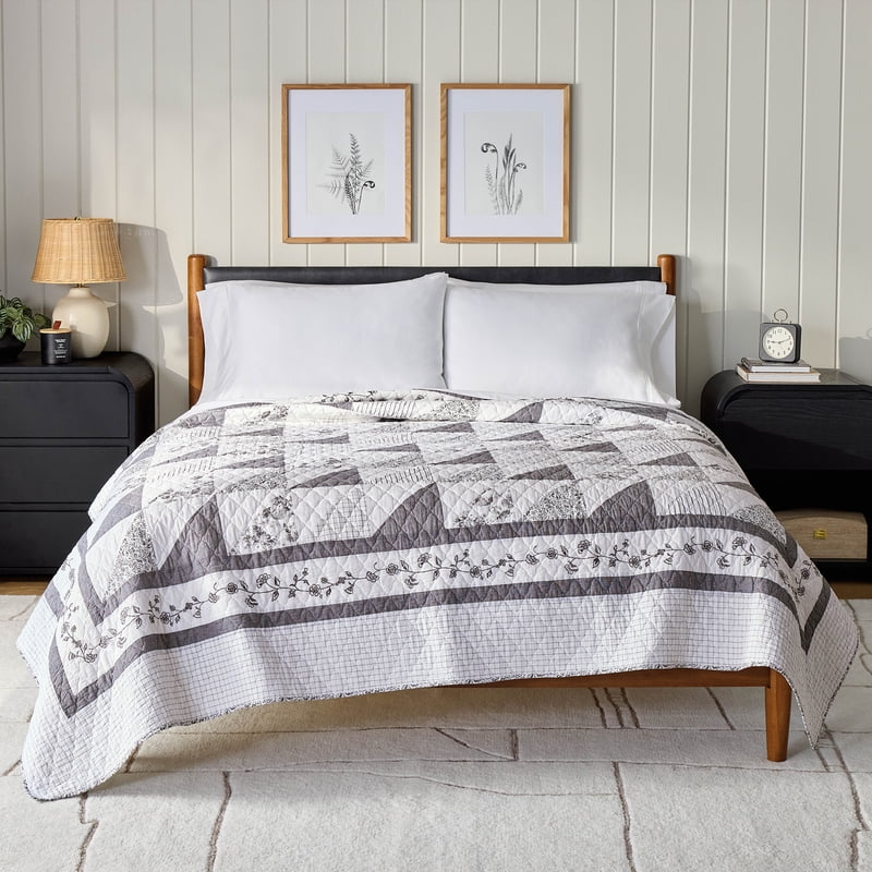 Heirloom Patchwork Quilt California King - Grey and White Reversible Bedspread