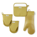 Silicone and Cotton Oven Mitt Set - 4 Pieces, Green Saddle