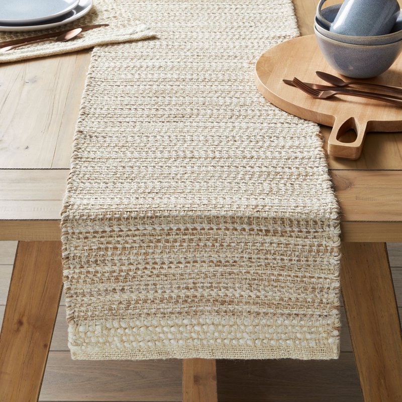 Chenille Table Runner - 14 x 90 Inch - Natural Jute/Rayon Blend