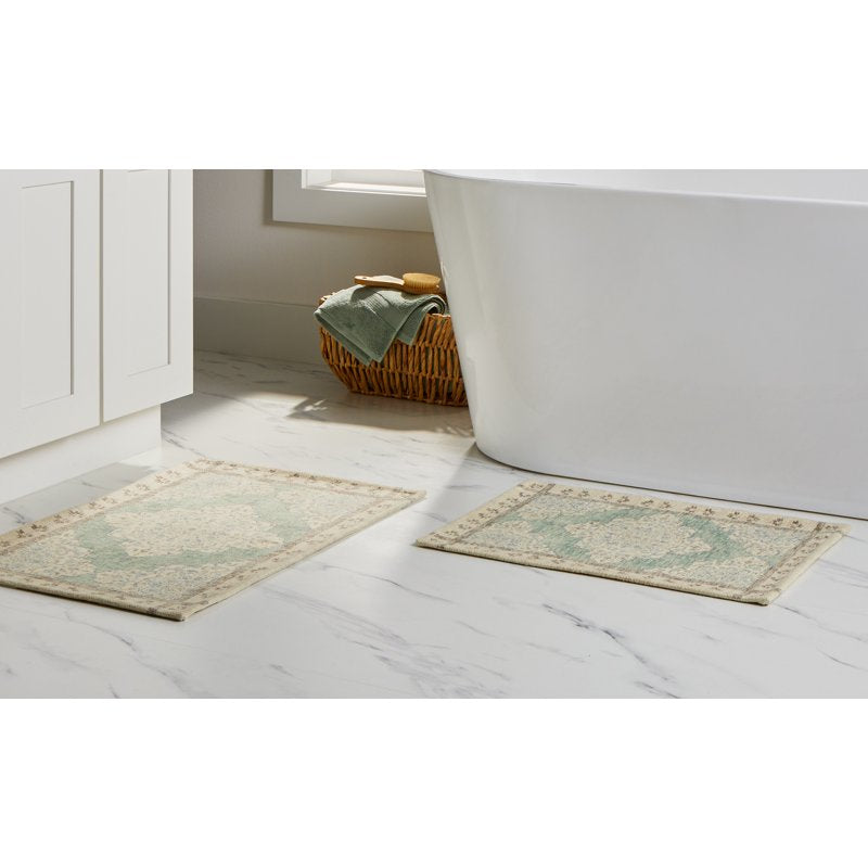 Bath Rug Set with Medallion Pattern - Green, 2-Piece, Cool Green River Variation