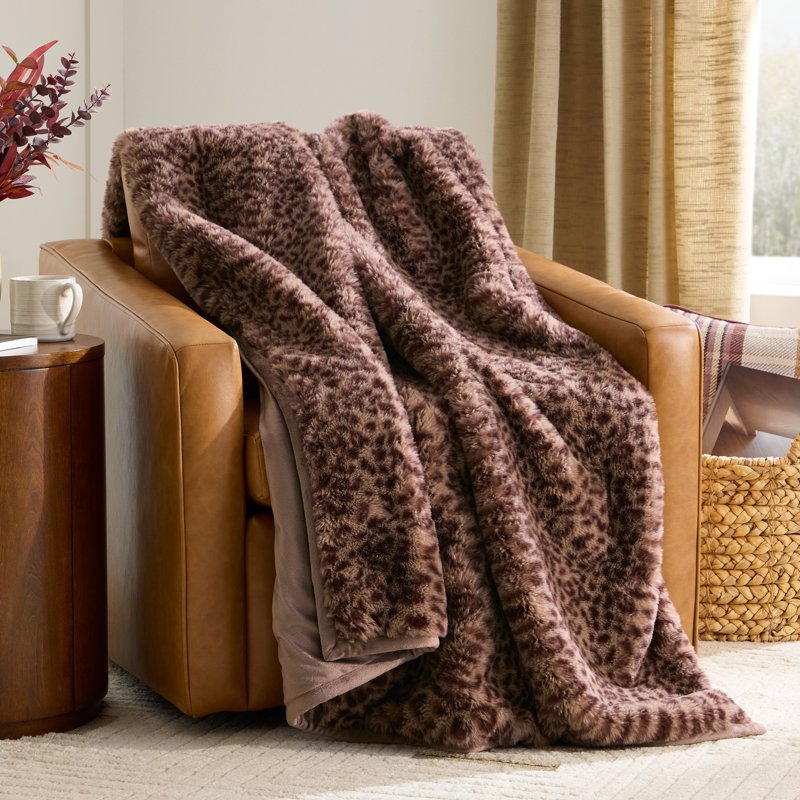 Brown Leopard Faux Fur Oversized Throw Blanket 50x72 Inches