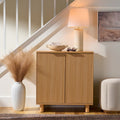 Fluted Accent Cabinet - Natural Pine Finish with Adjustable Shelves