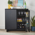 Lillian Fluted Bar Cabinet - Rich Black Finish with Storage
