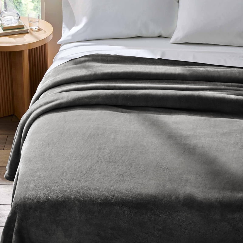 King Velvet Plush Blanket - Dark Grey, Cozy Reversible Bed Blanket for Adults & Teens