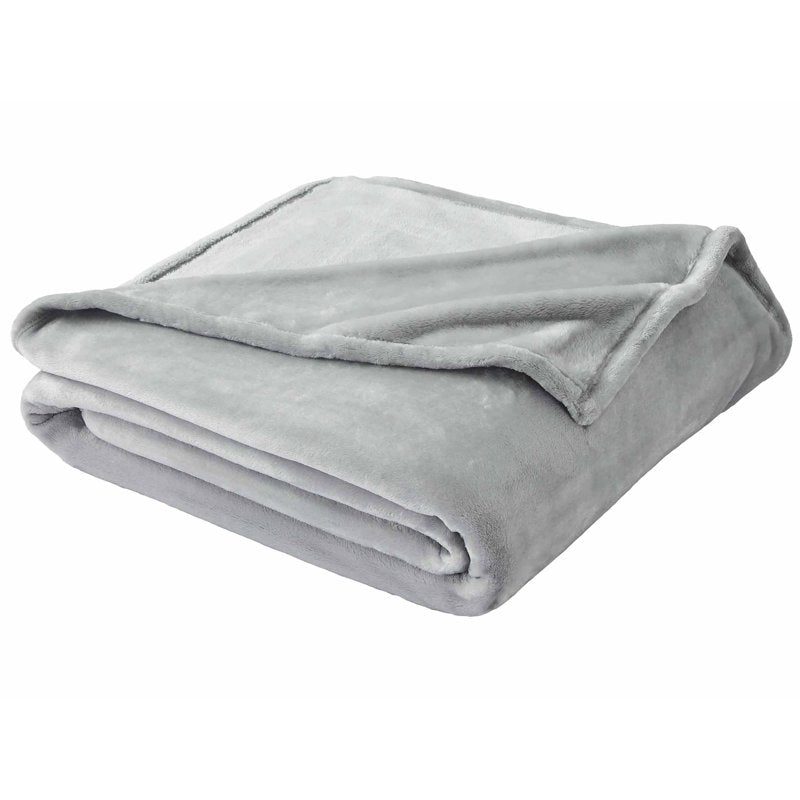 Full/Queen Velvet Plush Bed Blanket - Silver, Cozy Reversible Bedding