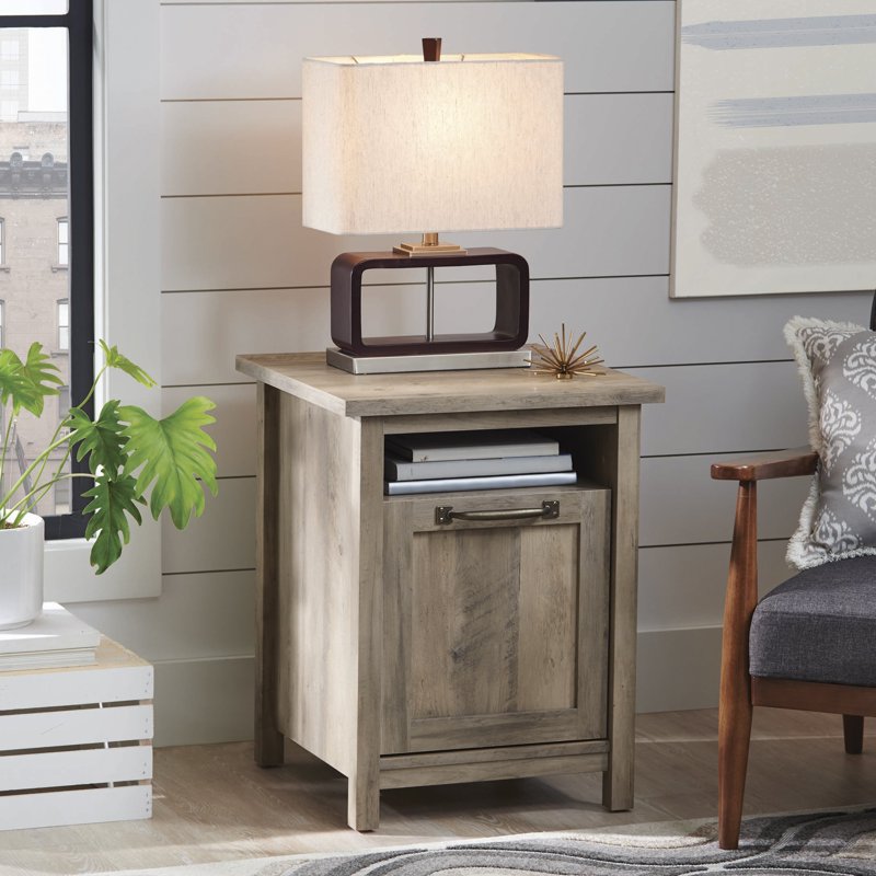 Modern Farmhouse Side Table with USB Ports - Rustic Gray