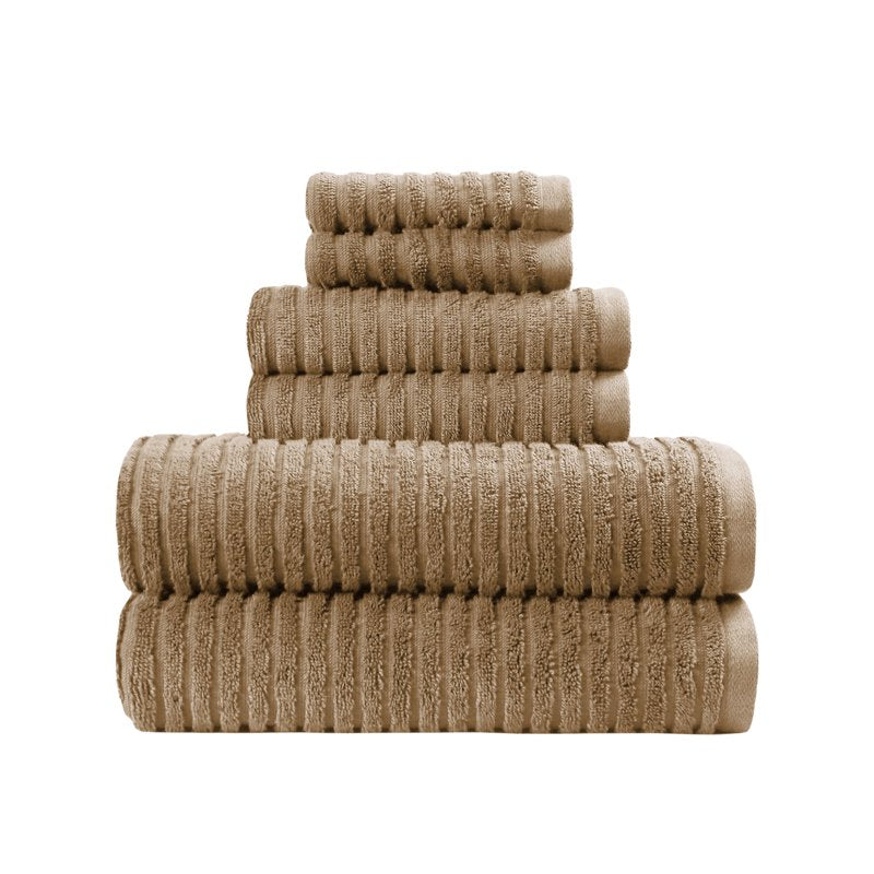 PowerLoft AIRRICH 6-Piece Bath Towel Set - Dark Caramel Stripe