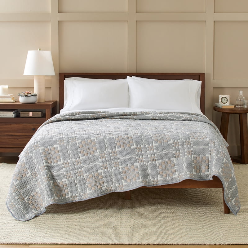 Reversible King Modern Mosaic Cotton Quilt - Grey - Better Homes & Gardens