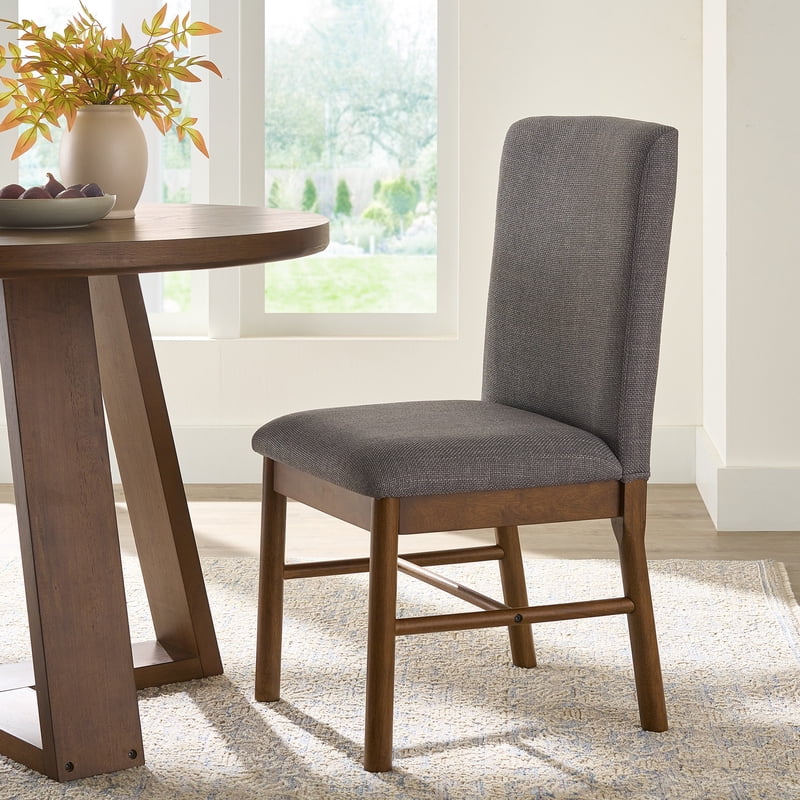 Tall Dining Chair Set - 2 Pack, Walnut & Gray Upholstered
