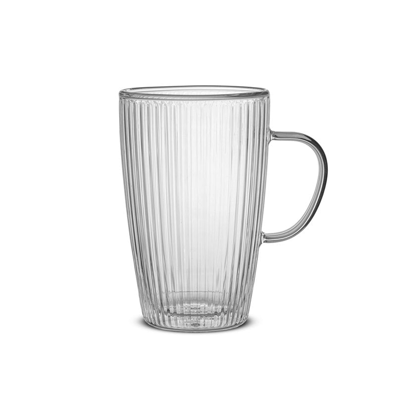 15 oz Double Wall Ribbed Glass Mug with Handle - Clear