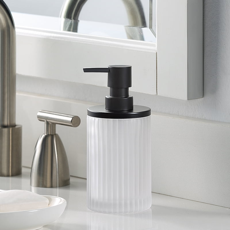 Ribbed Glass and Metal Soap Pump - White with Black Accents