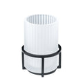 Ribbed Glass and Metal Toothbrush Holder - White with Black Accents