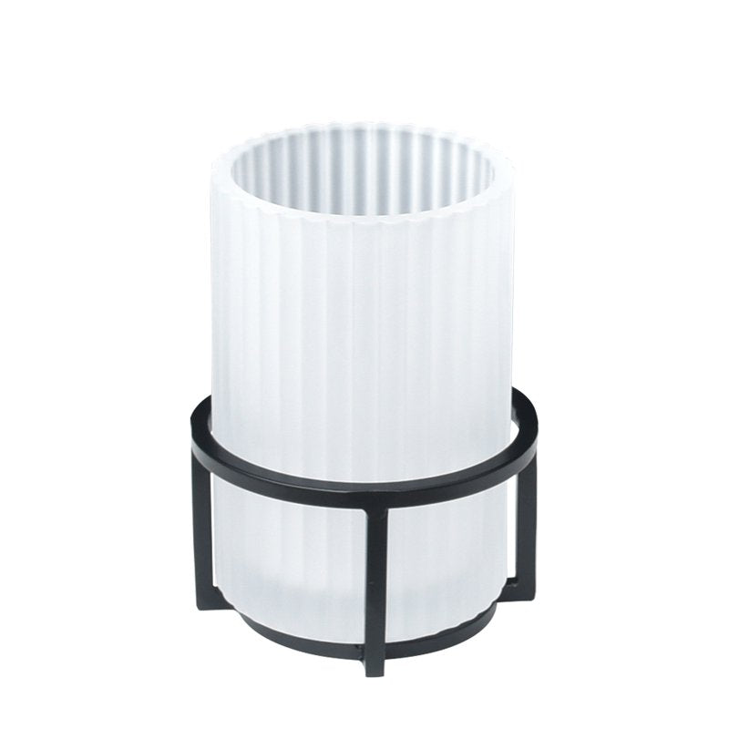Ribbed Glass and Metal Toothbrush Holder - White with Black Accents