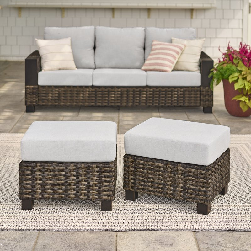 Outdoor Wicker Ottomans Set of 2 - All-Weather Brown