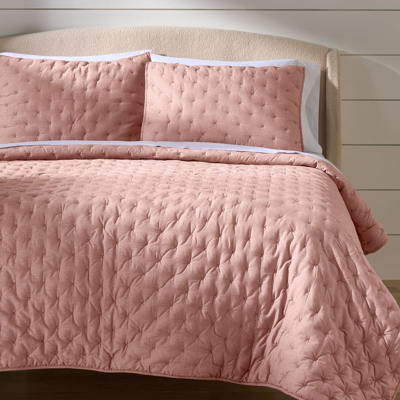 King Cotton Quilt Rose Chambray Bedding 104x92 All-Season Soft & Breathable