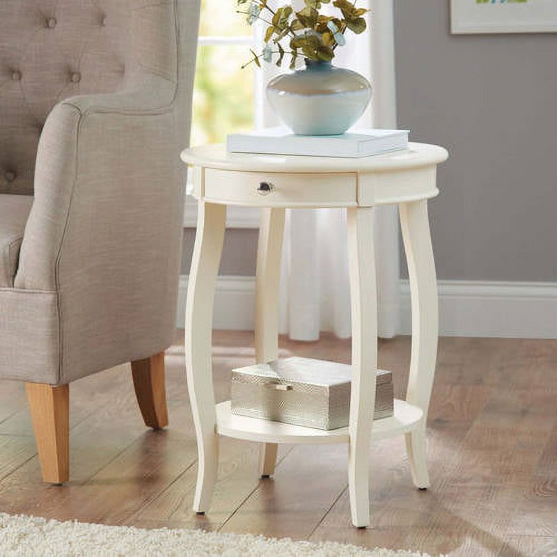Round Accent Table with Drawer - Ivory 18"