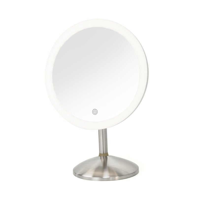 Satin Nickel LED Vanity Mirror - Adjustable Tilt Grooming Mirror