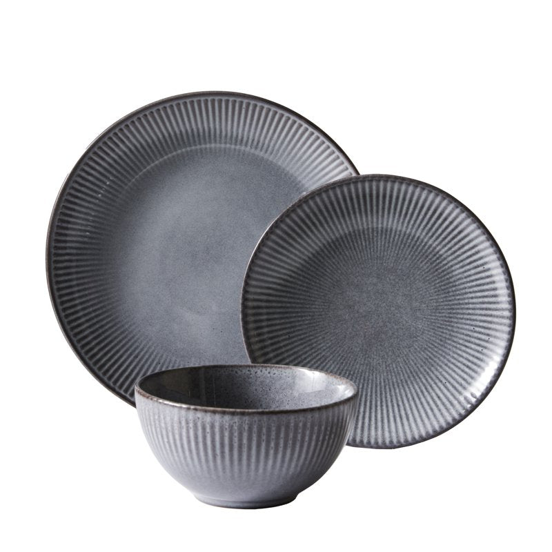 12-Piece Stoneware Dinnerware Set - Grey