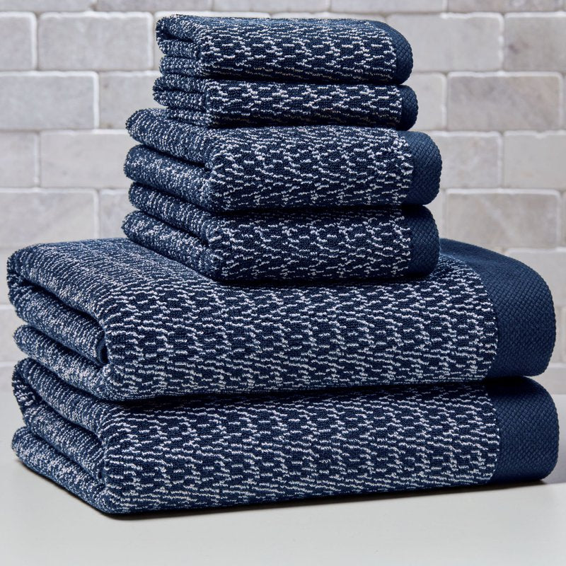 Better Homes & Gardens 6-Piece Cotton Melange Bath Towel Set - Blue Admiral - Includes 2 Bath Towels, 2 Hand Towels, 2 Washcloths