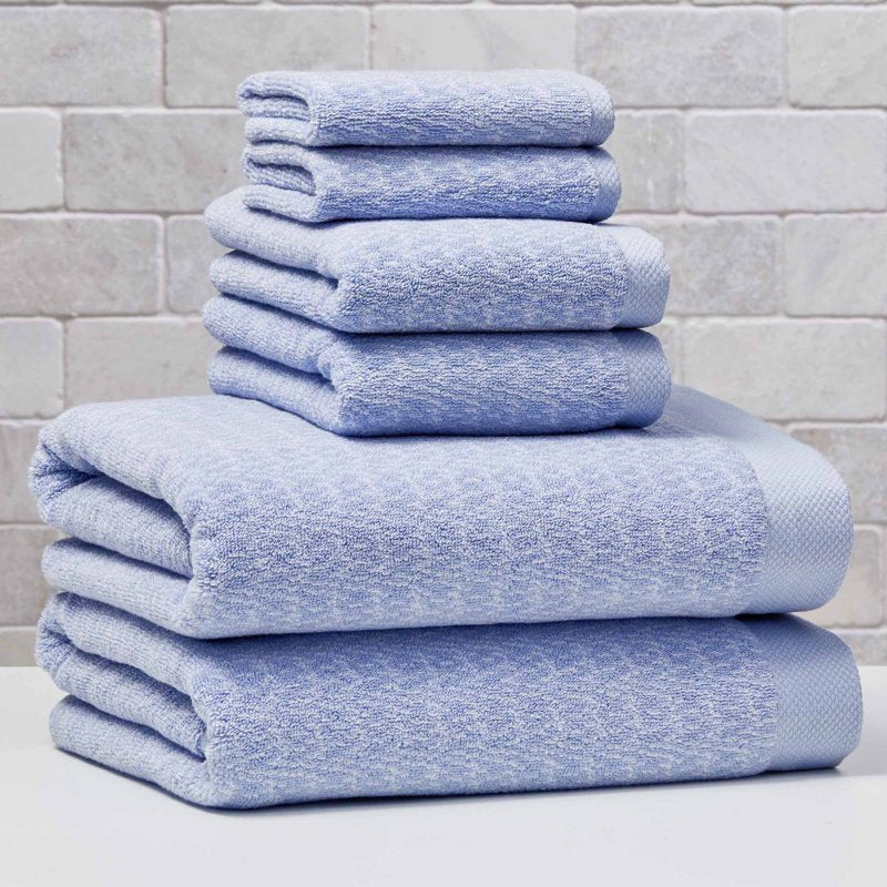 6-Piece Cotton Bath Towel Set - Blue Water, Soft & Absorbent, Melange Style