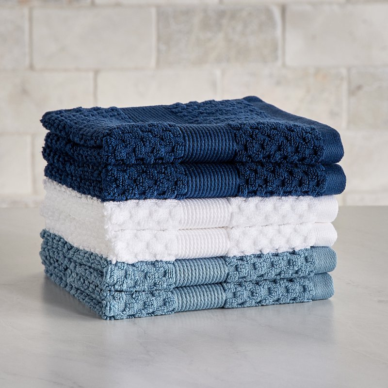 Soft Cotton Popcorn Texture Washcloth Bundle - Blue, 6 Pack with Variation Blue Silver White Admiral
