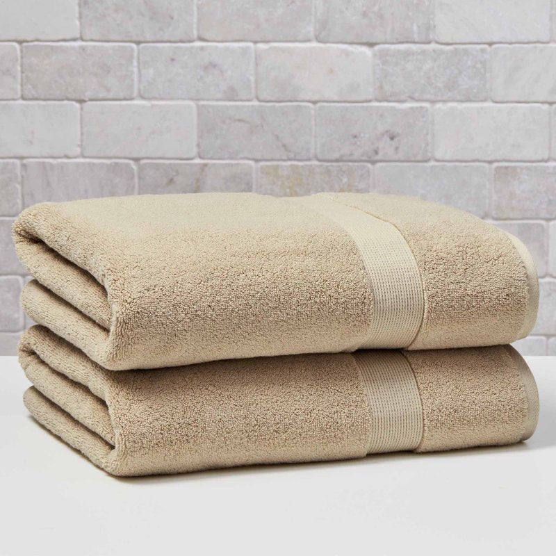 Solid Cotton Bath Sheet Set - Almond Biscuit, 2 Pieces