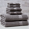 6-Piece Solid Cotton Towel Set - Grey Flannel, Soft & Absorbent