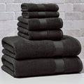 6-Piece Solid Cotton Towel Set - Rich Black, Soft & Absorbent