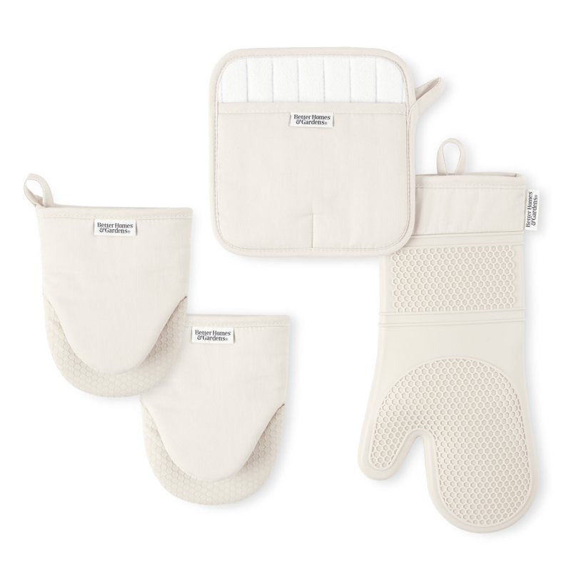 4-Piece Oven Mitt, Potholder & Mini Mitt Set - Beige