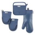 Silicone 4 Piece Kitchen Set - Oven Mitt, Potholder & Mini Mitts - Blue