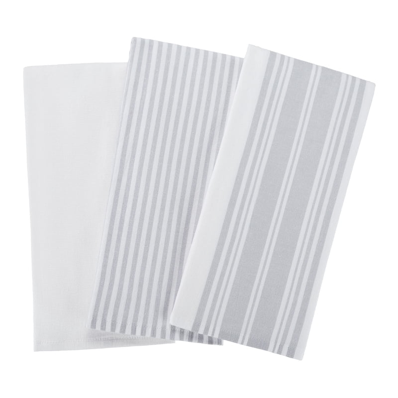 Oversized Cotton Kitchen Towels - Soft Silver 3 Pack