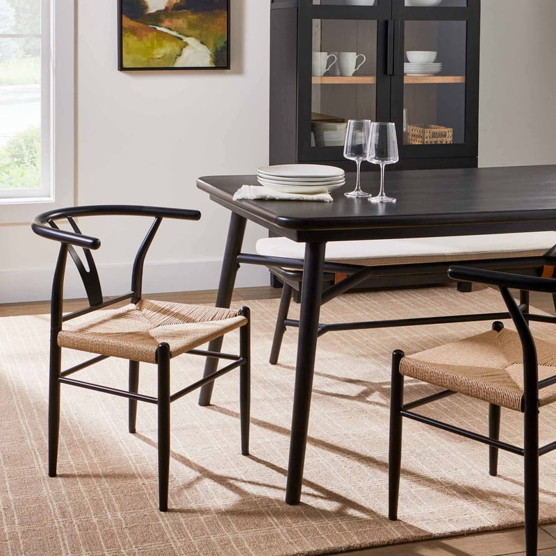 Wishbone Dining Chairs Set - Black Finish, 2 Pack