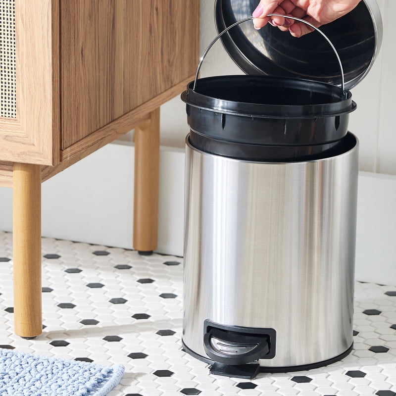 1.3 Gallon Stainless Steel Bathroom Wastebasket with Removable Liner