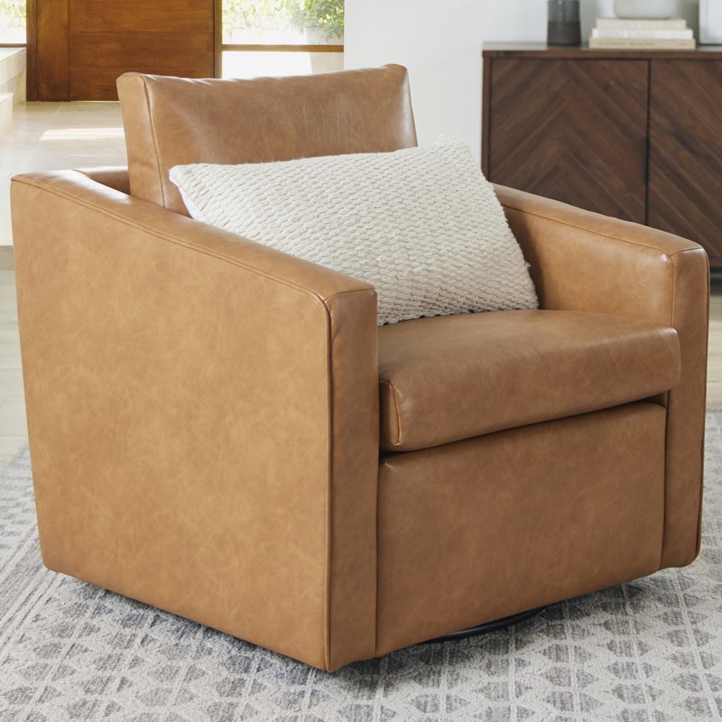 Steele Swivel Accent Chair - Faux Leather Upholstery, 360-Degree Base