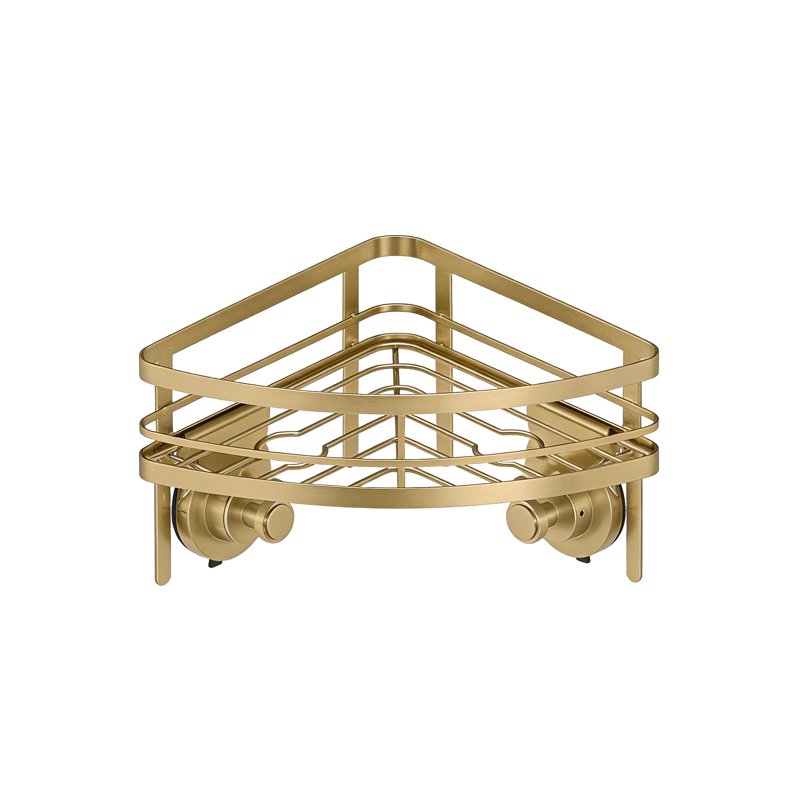 Corner Suction Mount Shower Caddy with Hooks - Satin Nickel Finish, Brass Variation