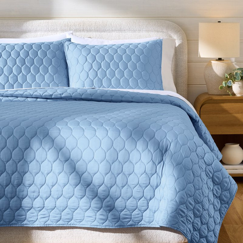 Better Homes & Gardens King Blue Soft Touch Tencel Quilt Reversible Bedspread