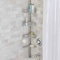 Adjustable Rust-Resistant Satin Nickel Shower Caddy - 3 Tier Tension Pole, Fits 5-9 ft