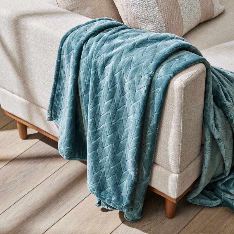Oversized Velvet Plush Fleece Throw Blanket - Textured Nimbus Blue 50x72