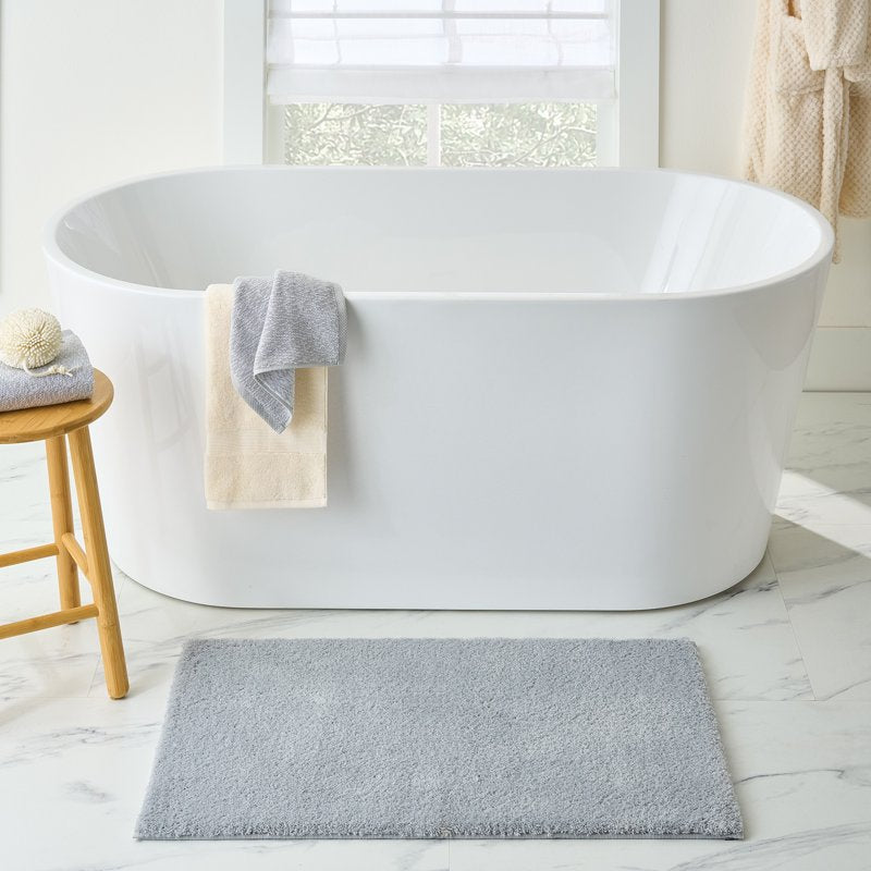 20x34 Inch Grey Flannel Plush Polyester Rug - Soft Non-Slip Bath Floor Mat