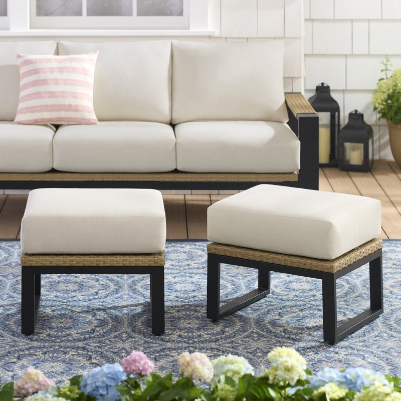 Ventura 2-Piece Outdoor Wicker Ottoman Set - Beige
