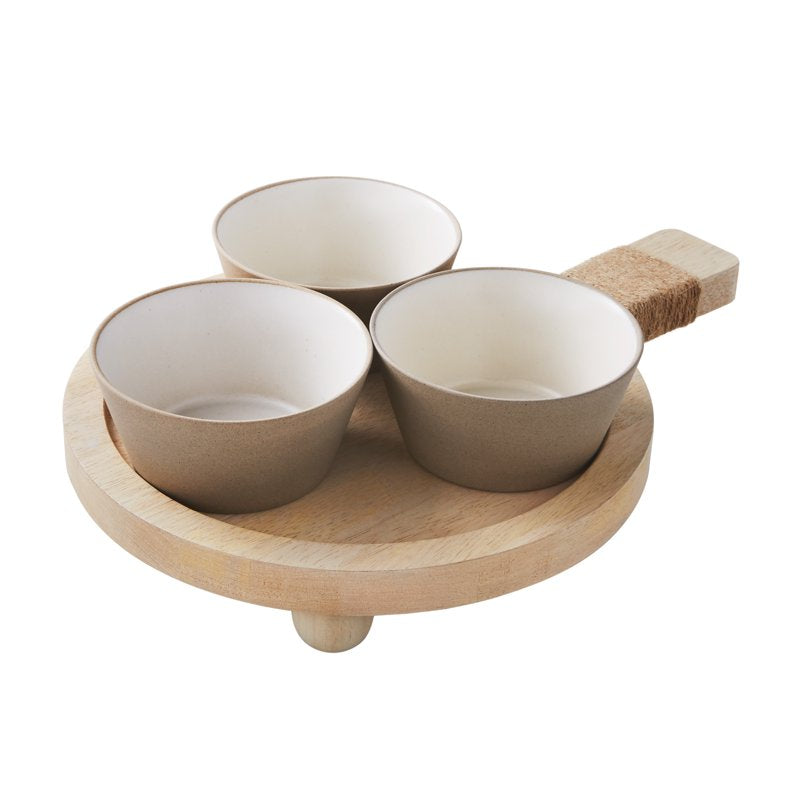 Mango Wood Condiment Board Set with Bowls - 4-Piece Serving Set
